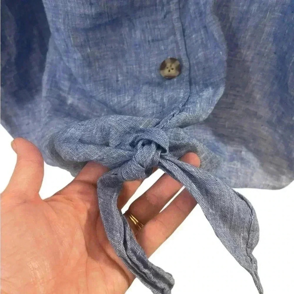 Talbots linen chambray blouse tie waist coastal 3X - Picture 4 of 10